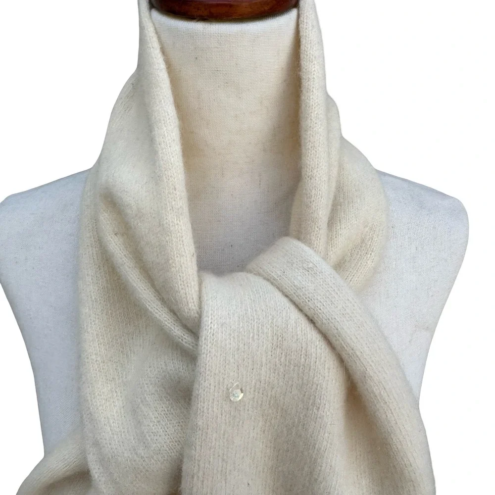 H&M Lambswool Angora Blend Sequin Knit Scarf Cream‎ Ivory Soft Shimmer Sparkle